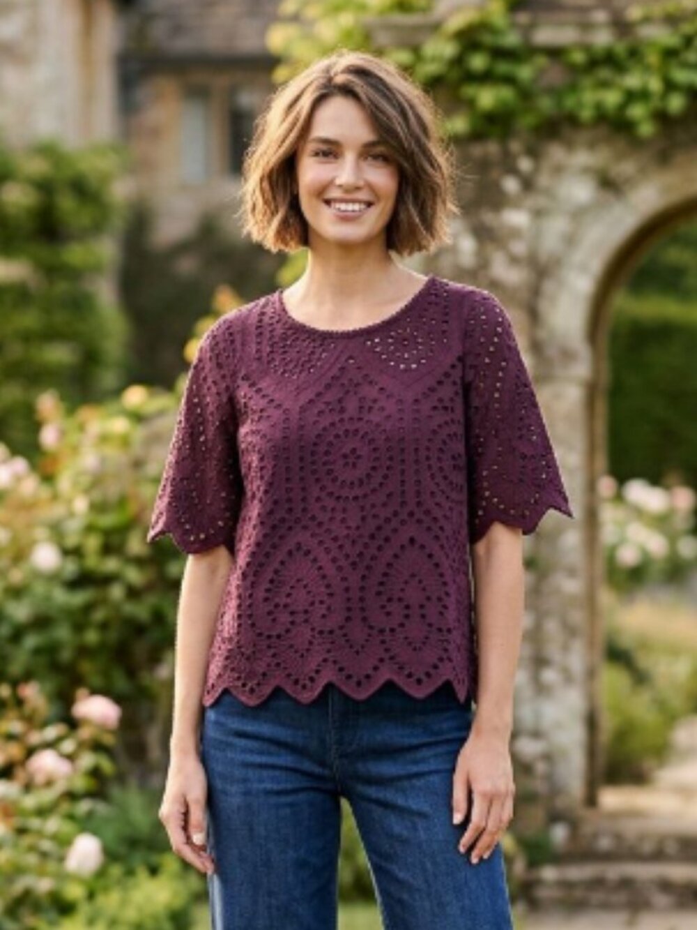 Porridge anthropologie plum purple eyelet top